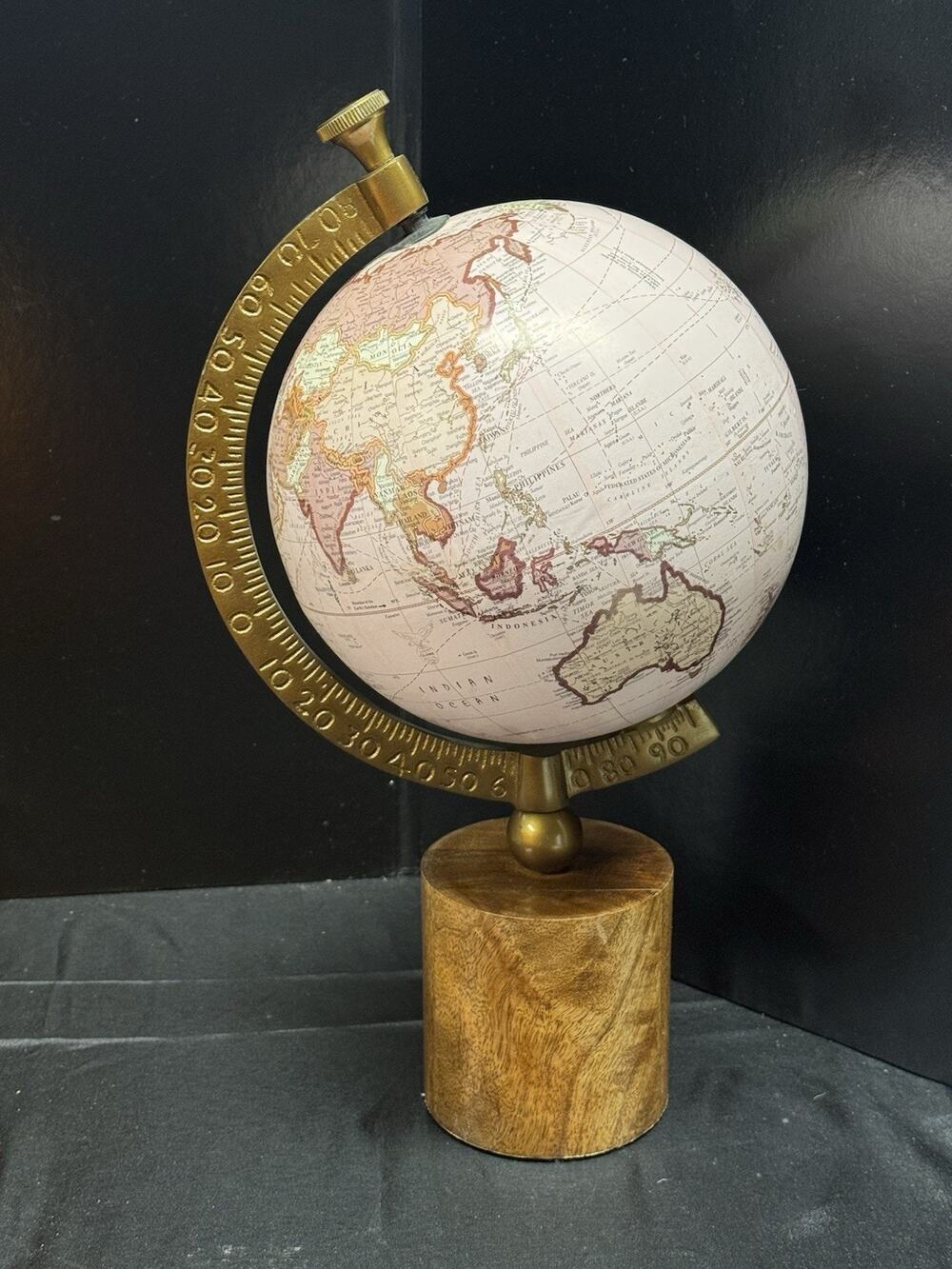 Classic Tabletop World Globe Wood Base with Gold Tone Meridian Stand